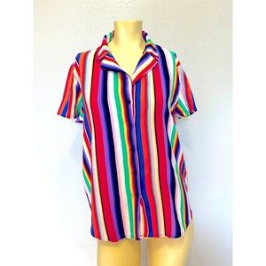 Forever 21 Rainbow Stripe Colorful Button Up Shirt